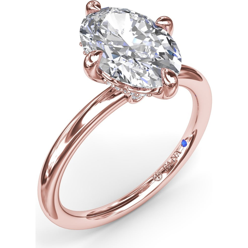Four Prong Oval Solitaire Diamond Engagement Ring Setting with Hidden Halo by Fana - 0.09 Carat Total Diamond Weight