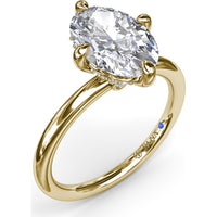 Four Prong Oval Solitaire Diamond Engagement Ring Setting with Hidden Halo by Fana - 0.09 Carat Total Diamond Weight