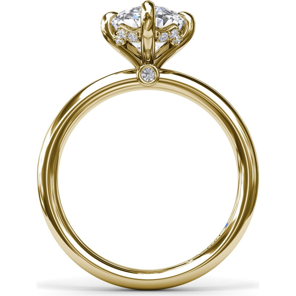 Four Prong Oval Solitaire Diamond Engagement Ring Setting with Hidden Halo by Fana - 0.09 Carat Total Diamond Weight