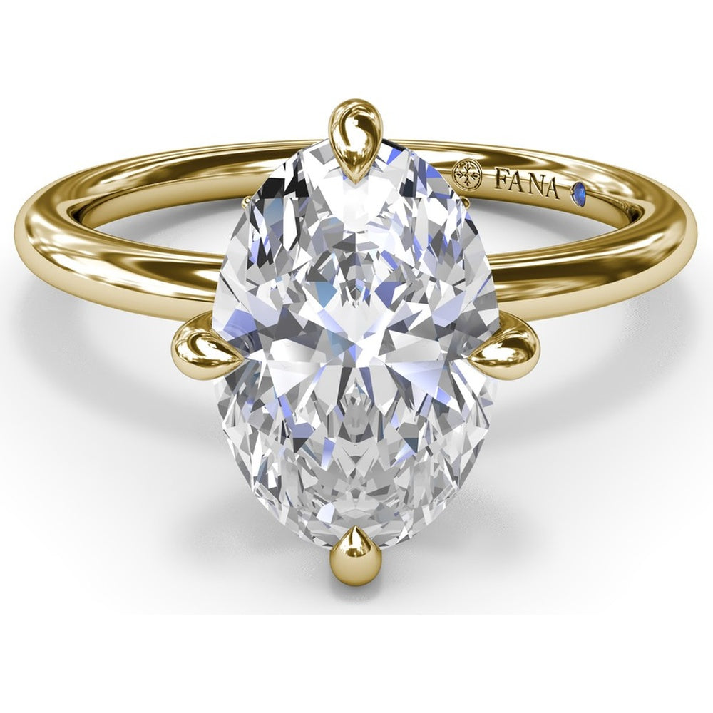 Four Prong Oval Solitaire Diamond Engagement Ring Setting with Hidden Halo by Fana - 0.09 Carat Total Diamond Weight