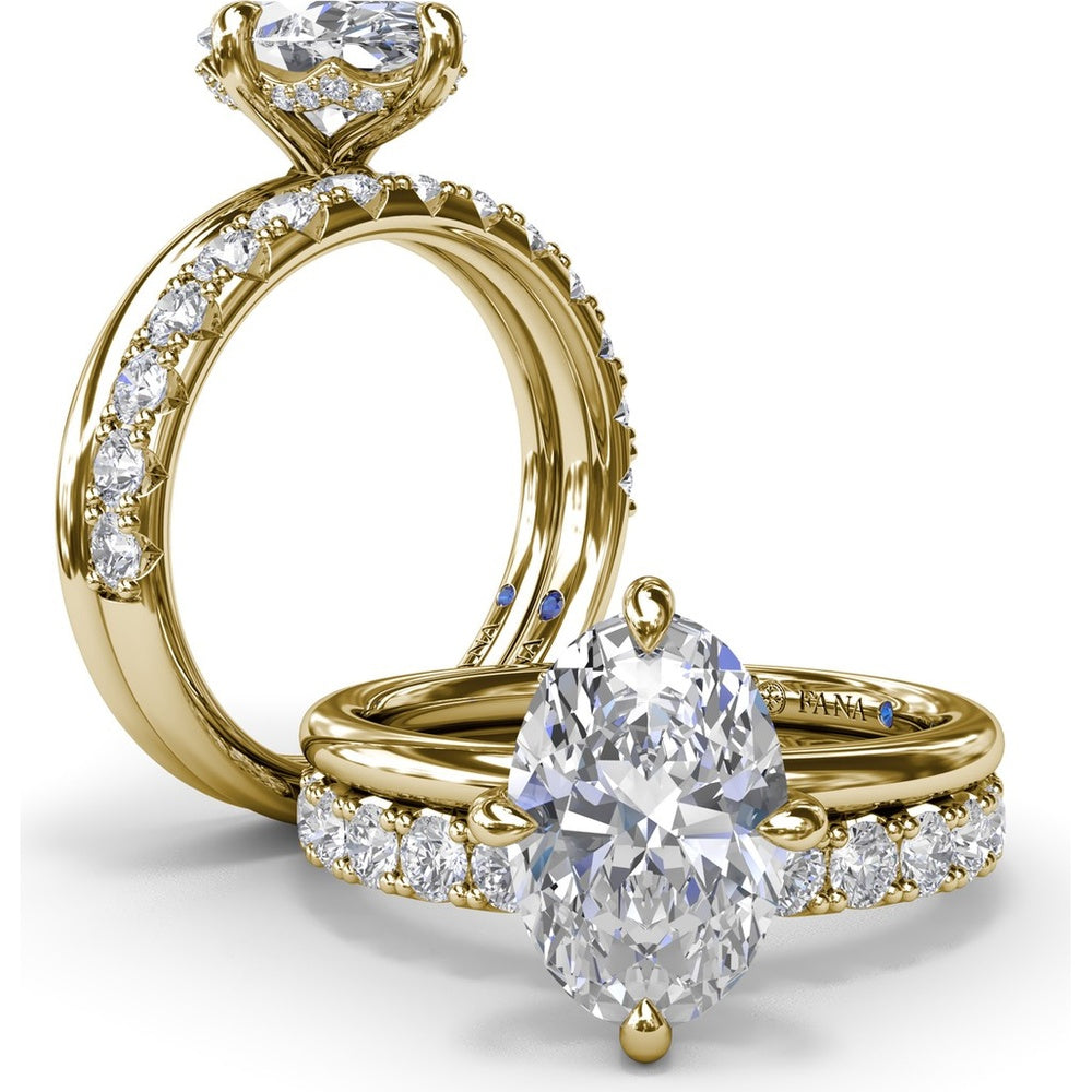 Four Prong Oval Solitaire Diamond Engagement Ring Setting with Hidden Halo by Fana - 0.09 Carat Total Diamond Weight