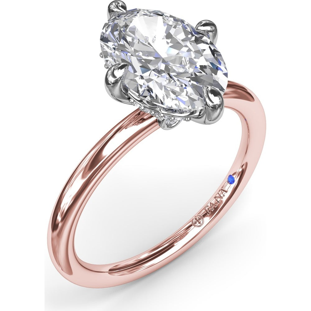 Four Prong Oval Solitaire Diamond Engagement Ring Setting with Hidden Halo by Fana - 0.09 Carat Total Diamond Weight