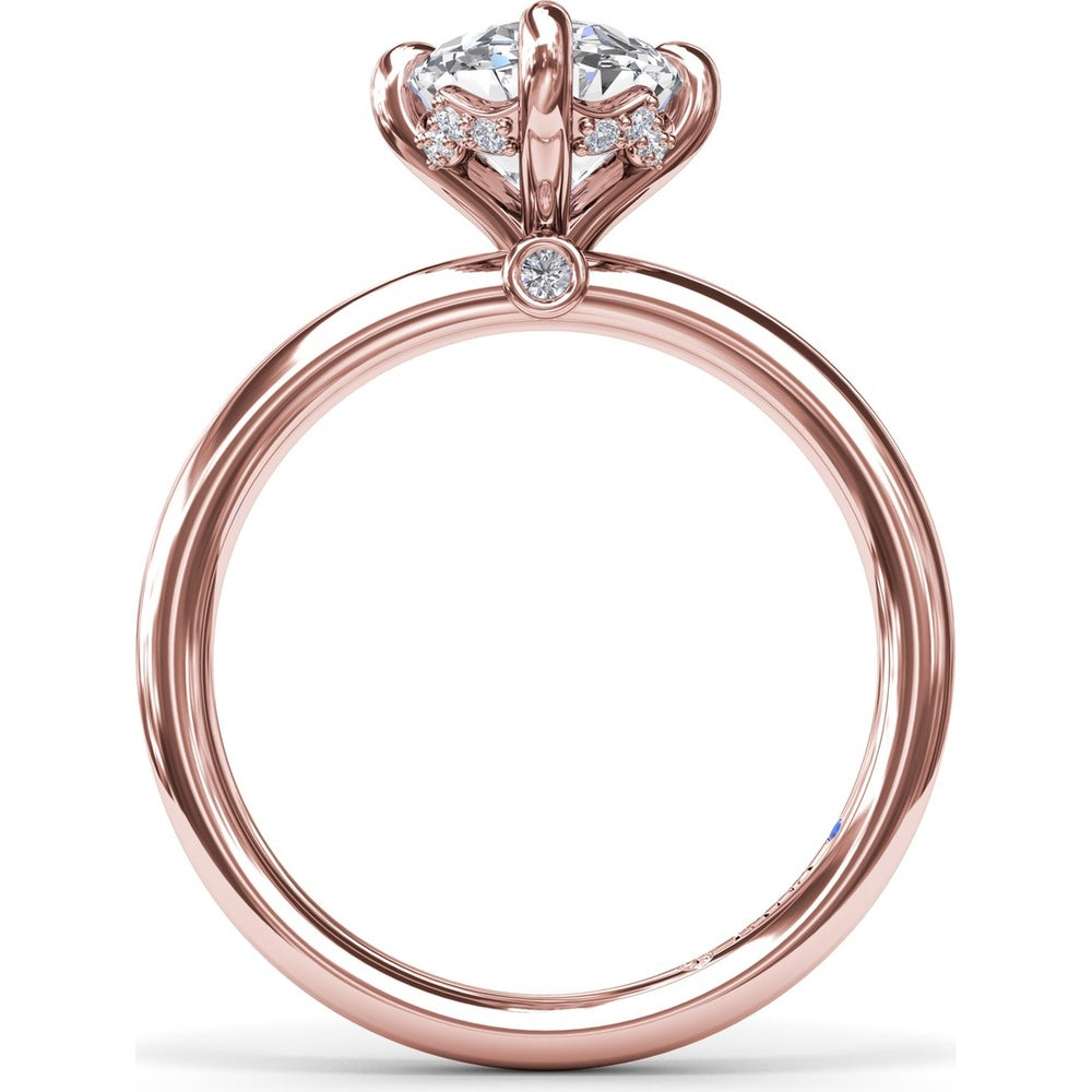 Four Prong Oval Solitaire Diamond Engagement Ring Setting with Hidden Halo by Fana - 0.09 Carat Total Diamond Weight