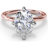 Four Prong Oval Solitaire Diamond Engagement Ring Setting with Hidden Halo by Fana - 0.09 Carat Total Diamond Weight