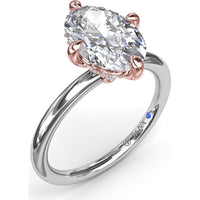 Four Prong Oval Solitaire Diamond Engagement Ring Setting with Hidden Halo by Fana - 0.09 Carat Total Diamond Weight
