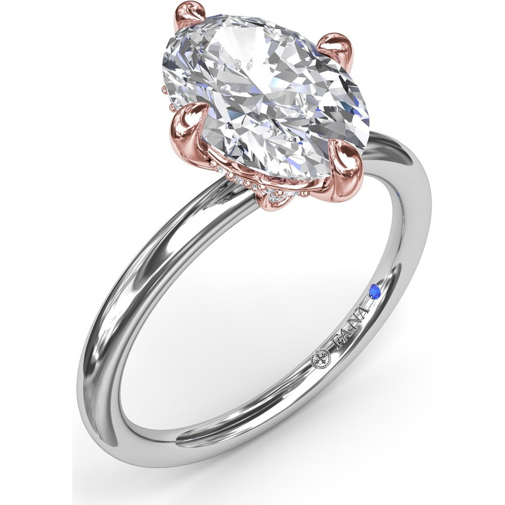 Four Prong Oval Solitaire Diamond Engagement Ring Setting with Hidden Halo by Fana - 0.09 Carat Total Diamond Weight