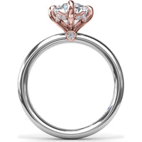 Four Prong Oval Solitaire Diamond Engagement Ring Setting with Hidden Halo by Fana - 0.09 Carat Total Diamond Weight