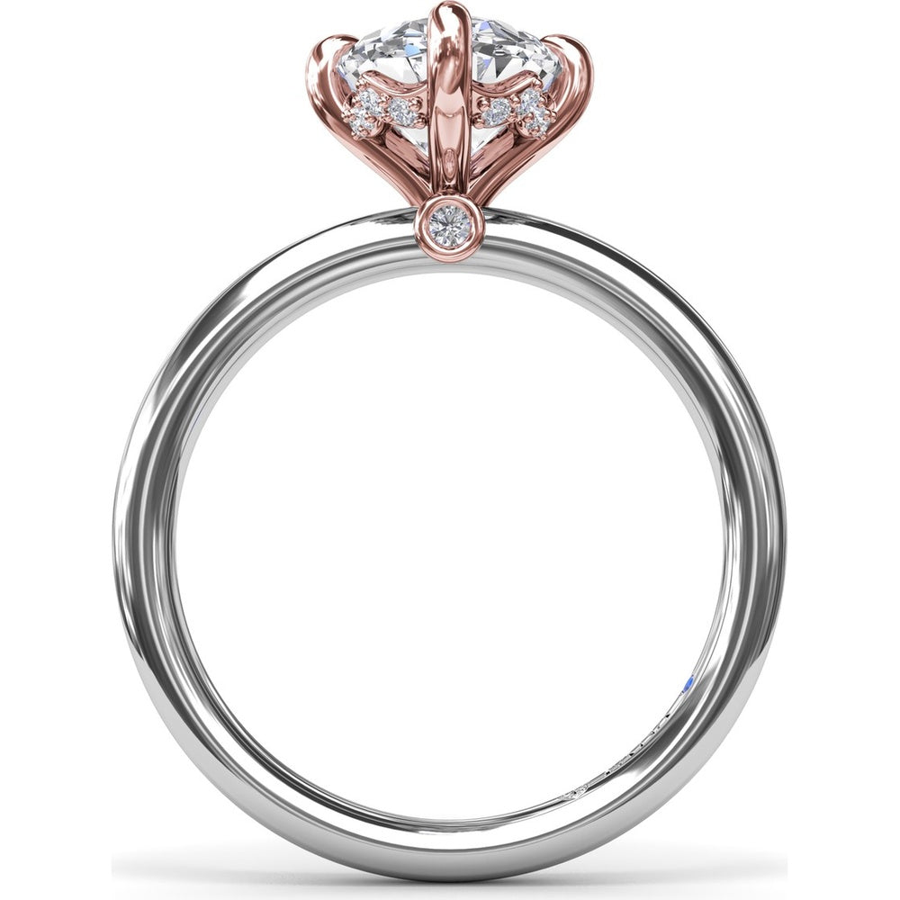 Four Prong Oval Solitaire Diamond Engagement Ring Setting with Hidden Halo by Fana - 0.09 Carat Total Diamond Weight