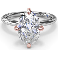 Four Prong Oval Solitaire Diamond Engagement Ring Setting with Hidden Halo by Fana - 0.09 Carat Total Diamond Weight