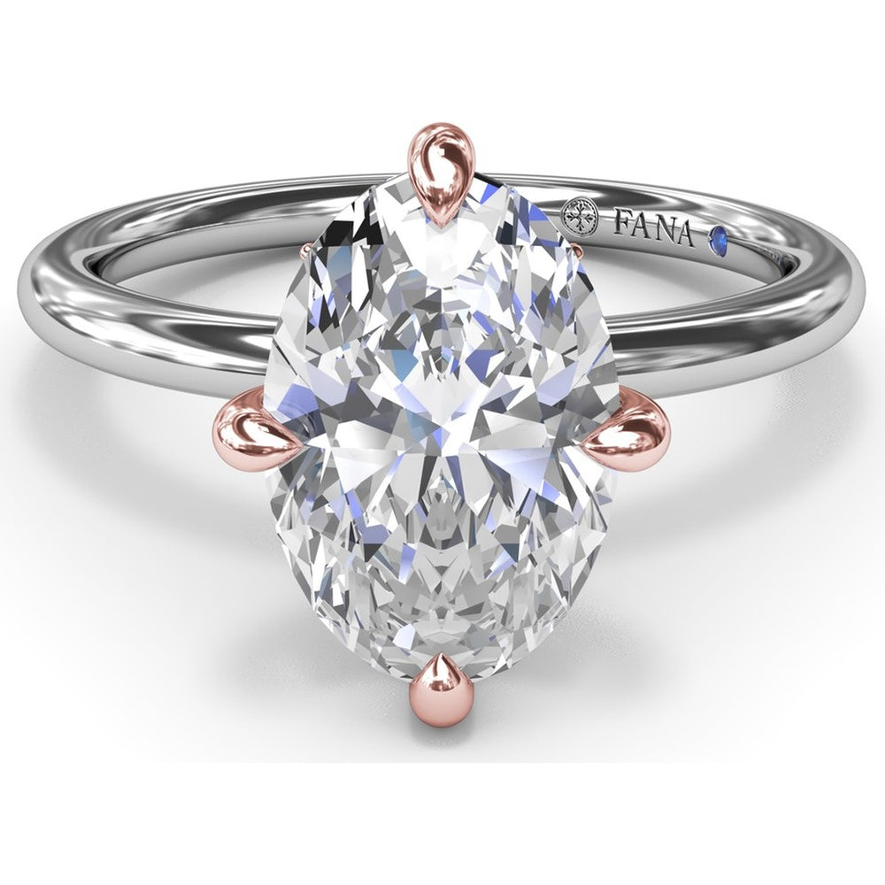 Four Prong Oval Solitaire Diamond Engagement Ring Setting with Hidden Halo by Fana - 0.09 Carat Total Diamond Weight