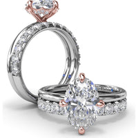 Four Prong Oval Solitaire Diamond Engagement Ring Setting with Hidden Halo by Fana - 0.09 Carat Total Diamond Weight