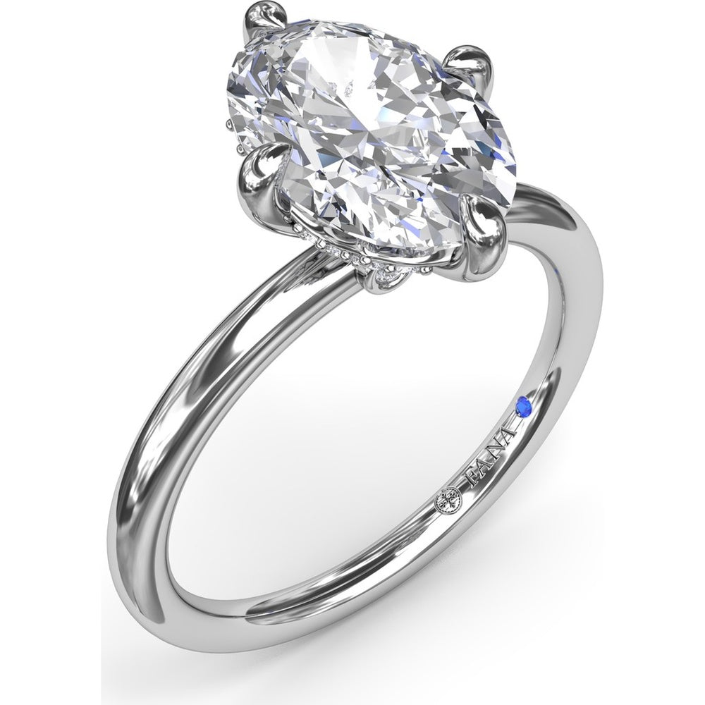 Four Prong Oval Solitaire Diamond Engagement Ring Setting with Hidden Halo by Fana - 0.09 Carat Total Diamond Weight