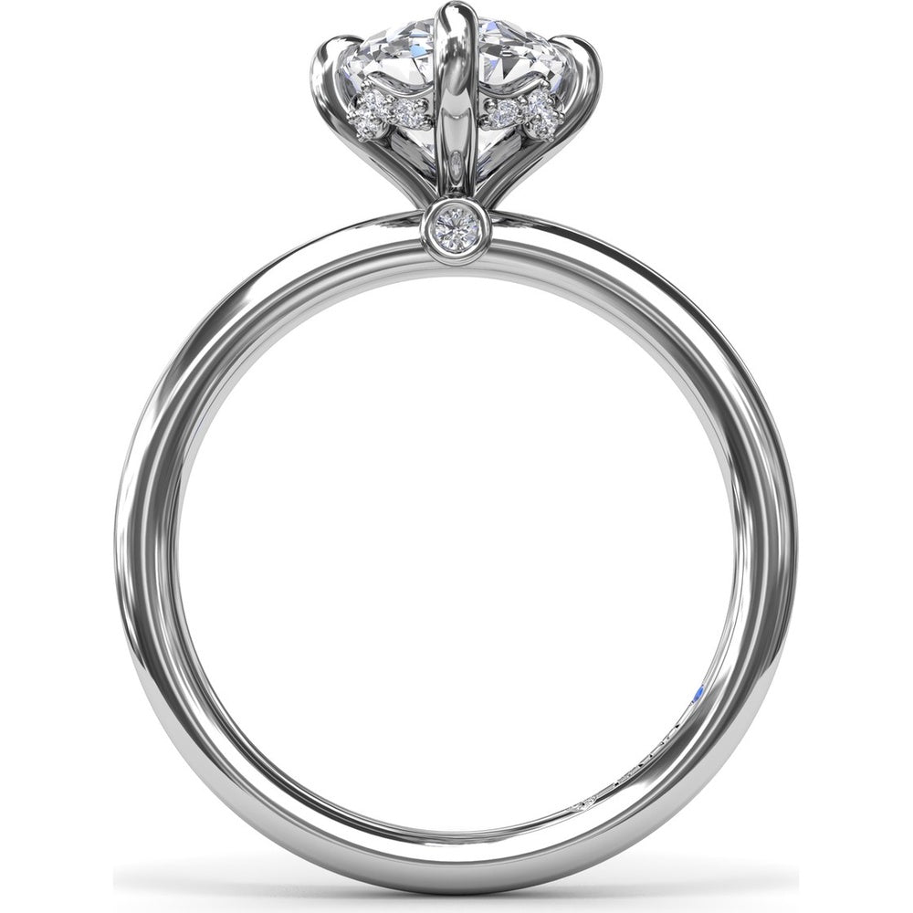 Four Prong Oval Solitaire Diamond Engagement Ring Setting with Hidden Halo by Fana - 0.09 Carat Total Diamond Weight