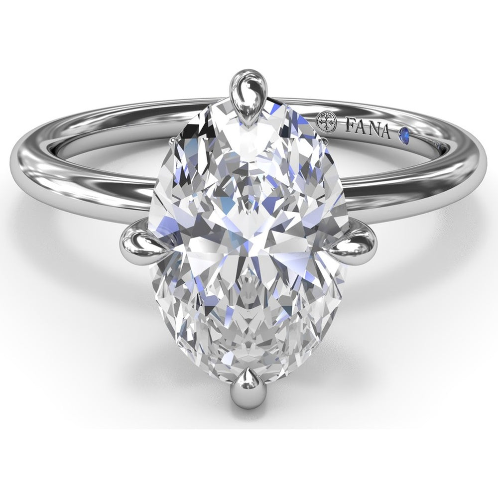 Four Prong Oval Solitaire Diamond Engagement Ring Setting with Hidden Halo by Fana - 0.09 Carat Total Diamond Weight