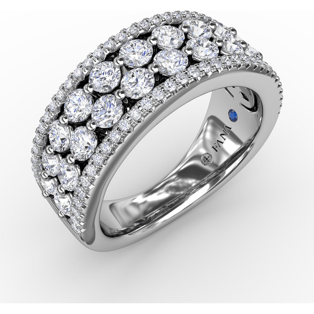 Four-Row Diamond Band with Shared-Prong and Pavé Set Round Diamonds by Fana - 1.55 Carat Total Diamond Weight
