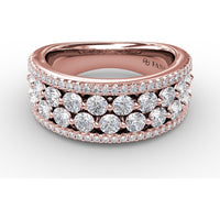 Four-Row Diamond Band with Shared-Prong and Pavé Set Round Diamonds by Fana - 1.55 Carat Total Diamond Weight