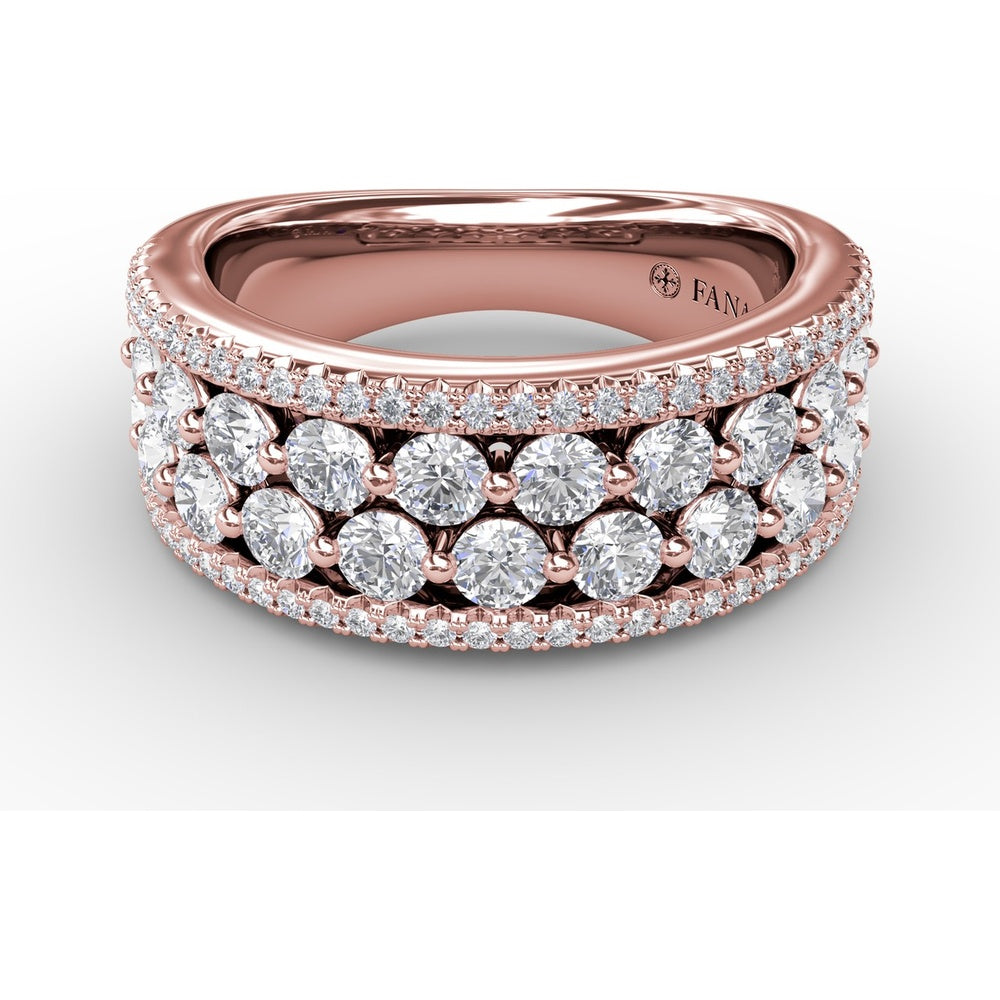 Four-Row Diamond Band with Shared-Prong and Pavé Set Round Diamonds by Fana - 1.55 Carat Total Diamond Weight