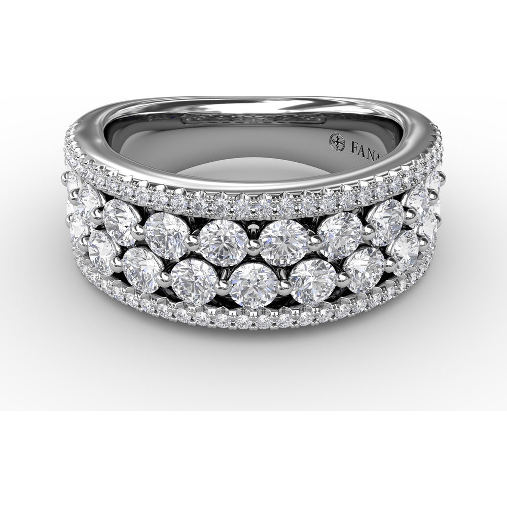 Four-Row Diamond Band with Shared-Prong and Pavé Set Round Diamonds by Fana - 1.55 Carat Total Diamond Weight
