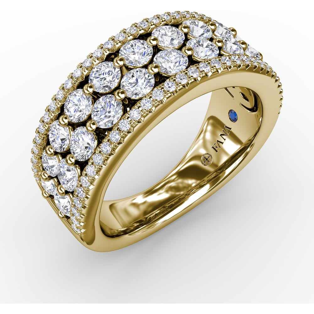 Four-Row Diamond Band with Shared-Prong and Pavé Set Round Diamonds by Fana - 1.55 Carat Total Diamond Weight
