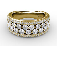Four-Row Diamond Band with Shared-Prong and Pavé Set Round Diamonds by Fana - 1.55 Carat Total Diamond Weight