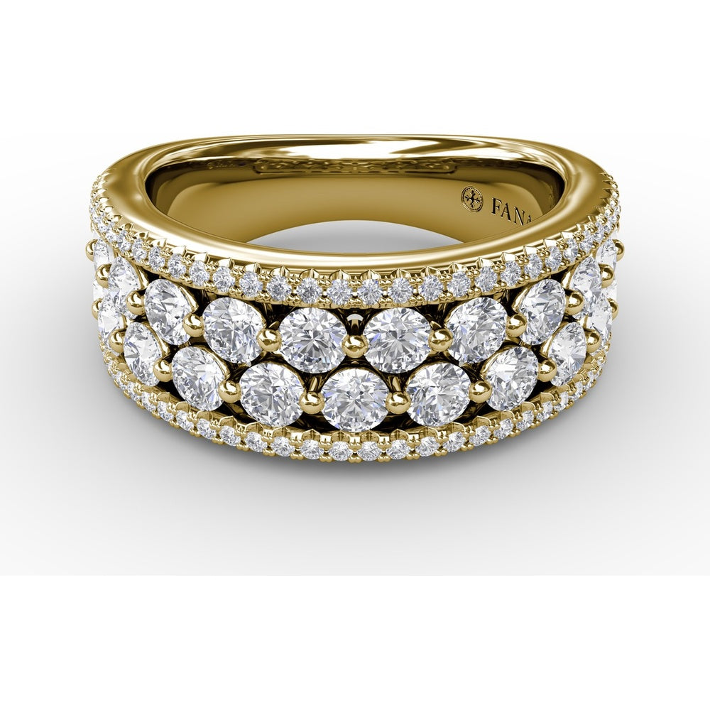 Four-Row Diamond Band with Shared-Prong and Pavé Set Round Diamonds by Fana - 1.55 Carat Total Diamond Weight
