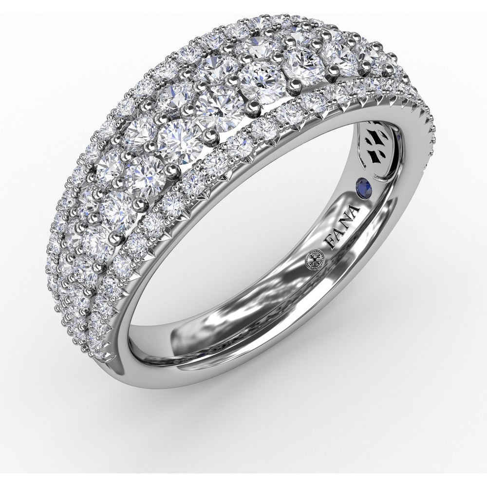 Four-Row Wide Band with Prong and Pavé Set Round Diamonds by Fana - 1.22 Carat Total Diamond Weight