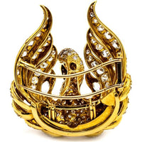 French 18K Yellow Gold Swan Brooch with Old-Cut Diamonds - 16.00 Carats Total Diamond Weight