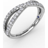 French Pavé Crossover Diamond Band with Round Diamonds and Sapphire Accent by Fana - 0.39 Carat Total Diamond Weight