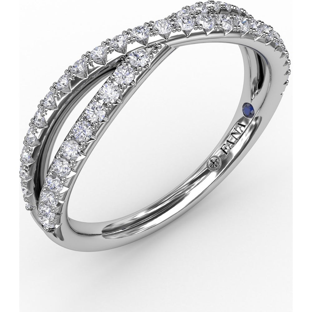 French Pavé Crossover Diamond Band with Round Diamonds and Sapphire Accent by Fana - 0.39 Carat Total Diamond Weight