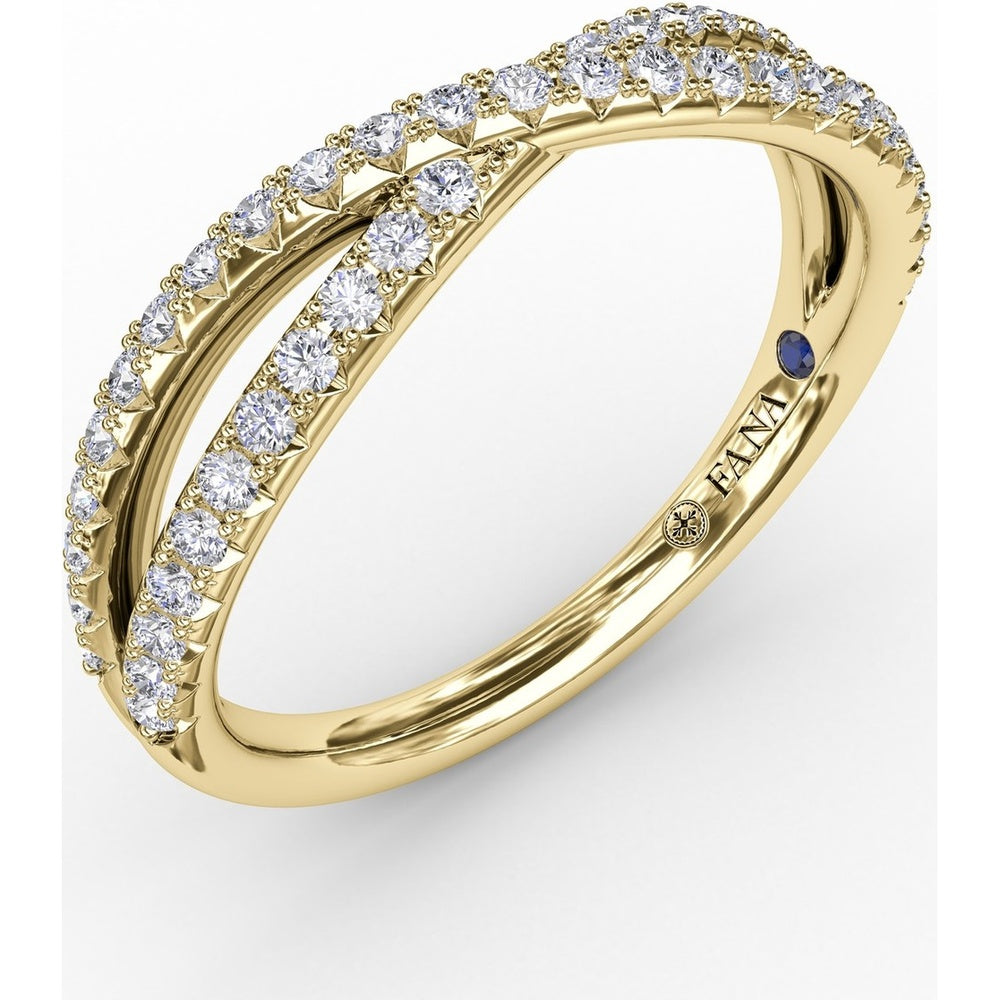 French Pavé Crossover Diamond Band with Round Diamonds and Sapphire Accent by Fana - 0.39 Carat Total Diamond Weight