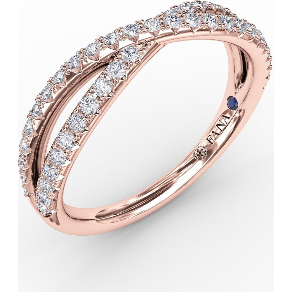 French Pavé Crossover Diamond Band with Round Diamonds and Sapphire Accent by Fana - 0.39 Carat Total Diamond Weight