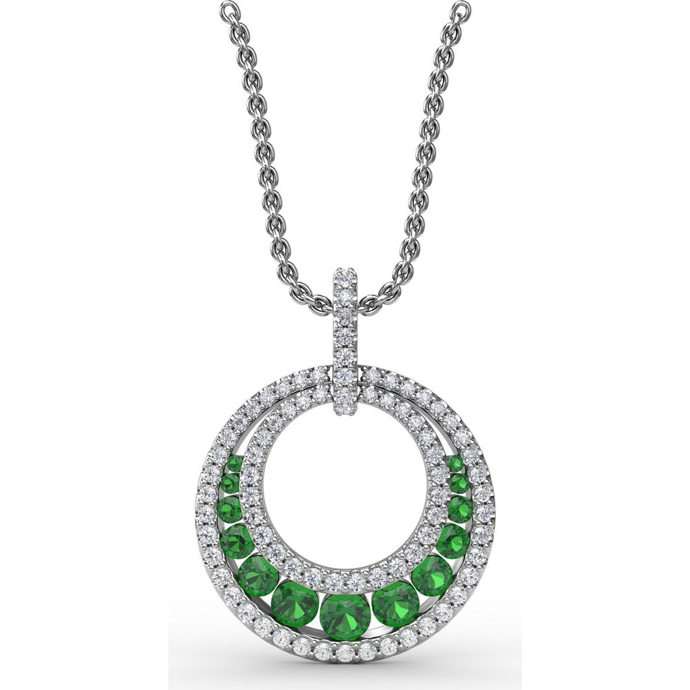 Full Circle Emerald and Pavé Diamond Halo Pendant by Fana - 1.04 Carat Total Gemstone Weight
