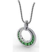 Full Circle Emerald and Pavé Diamond Halo Pendant by Fana - 1.04 Carat Total Gemstone Weight