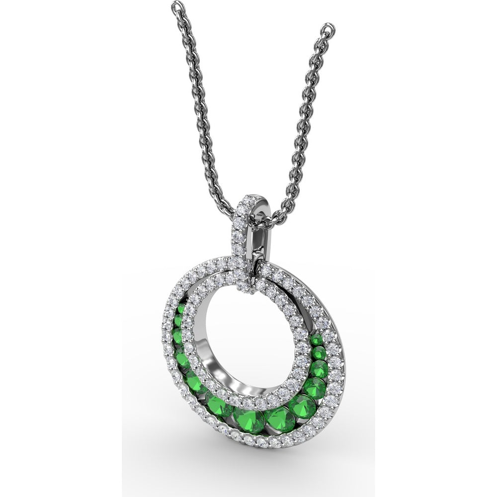 Full Circle Emerald and Pavé Diamond Halo Pendant by Fana - 1.04 Carat Total Gemstone Weight