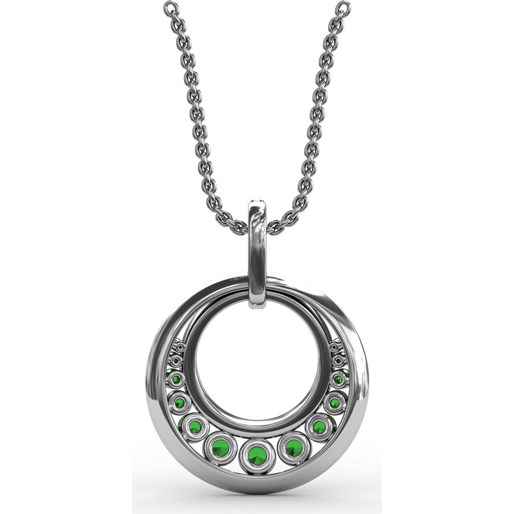 Full Circle Emerald and Pavé Diamond Halo Pendant by Fana - 1.04 Carat Total Gemstone Weight