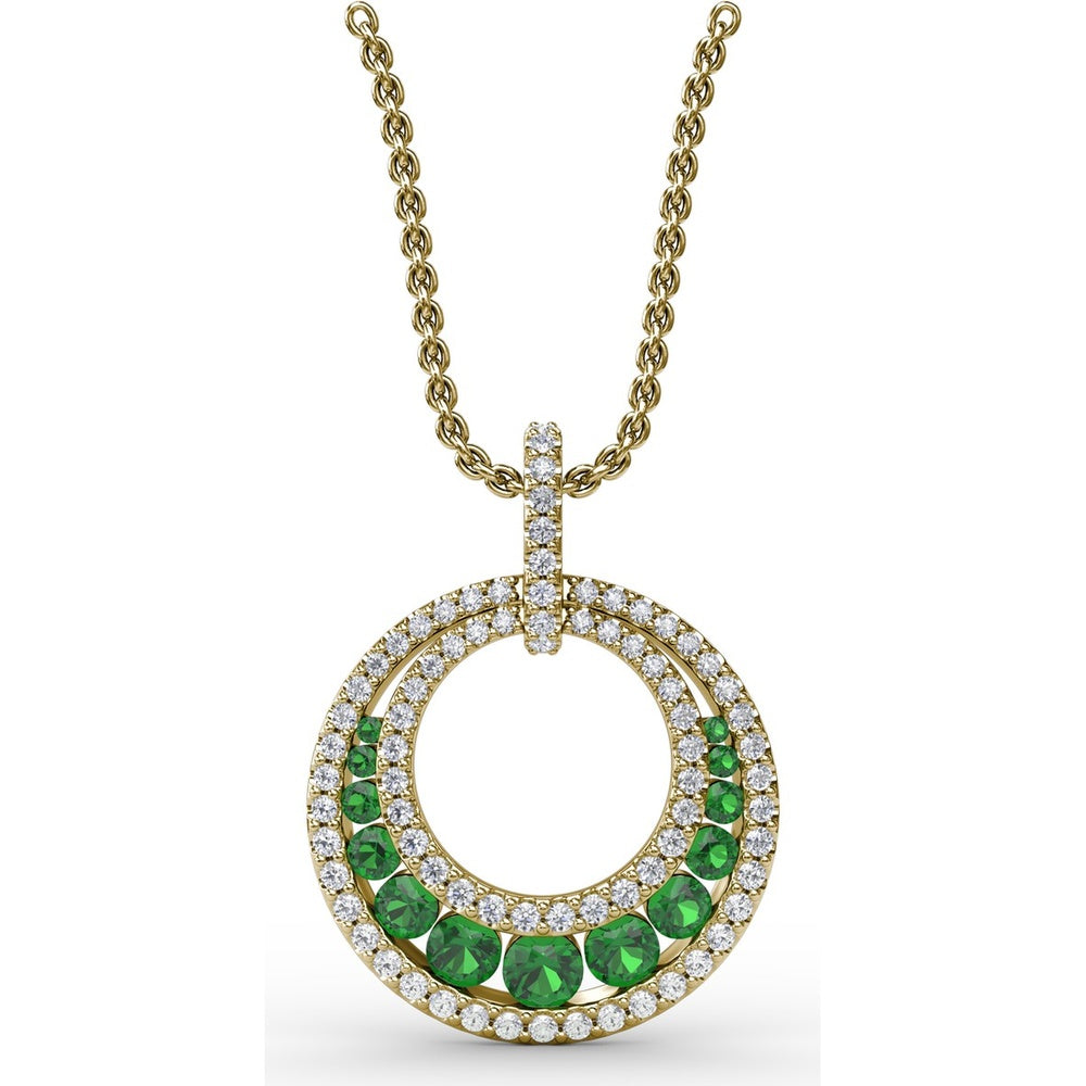 Full Circle Emerald and Pavé Diamond Halo Pendant by Fana - 1.04 Carat Total Gemstone Weight
