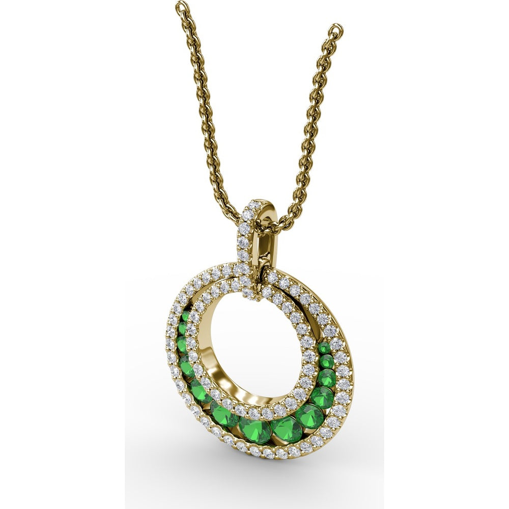 Full Circle Emerald and Pavé Diamond Halo Pendant by Fana - 1.04 Carat Total Gemstone Weight