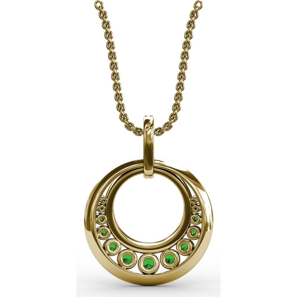 Full Circle Emerald and Pavé Diamond Halo Pendant by Fana - 1.04 Carat Total Gemstone Weight