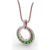 Full Circle Emerald and Pavé Diamond Halo Pendant by Fana - 1.04 Carat Total Gemstone Weight