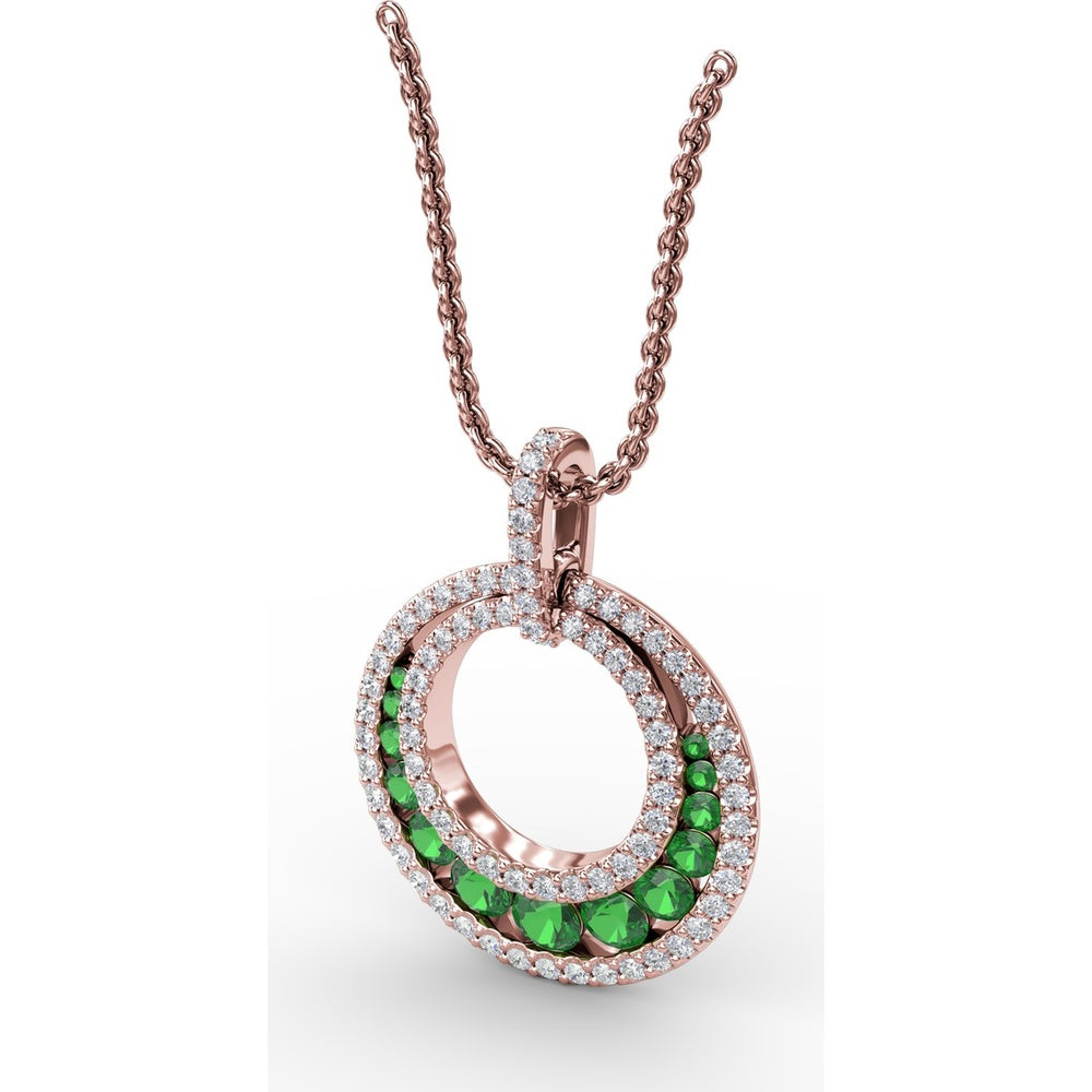 Full Circle Emerald and Pavé Diamond Halo Pendant by Fana - 1.04 Carat Total Gemstone Weight