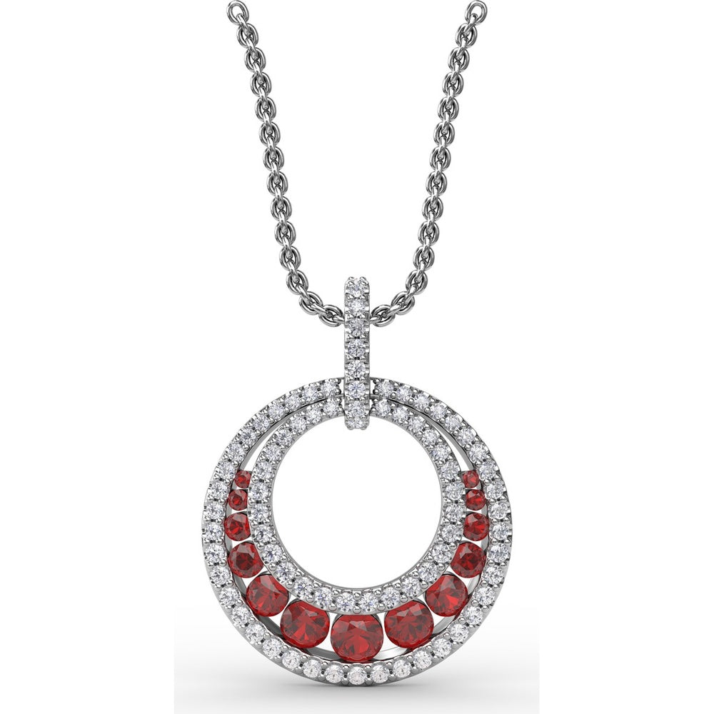 Full Circle Ruby and Diamond Pendant with Pavé Set Round Diamonds by Fana - 1.12 Carat Total Gemstone Weight