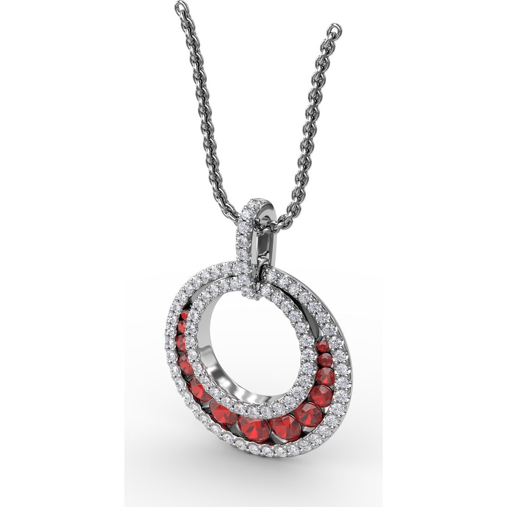 Full Circle Ruby and Diamond Pendant with Pavé Set Round Diamonds by Fana - 1.12 Carat Total Gemstone Weight