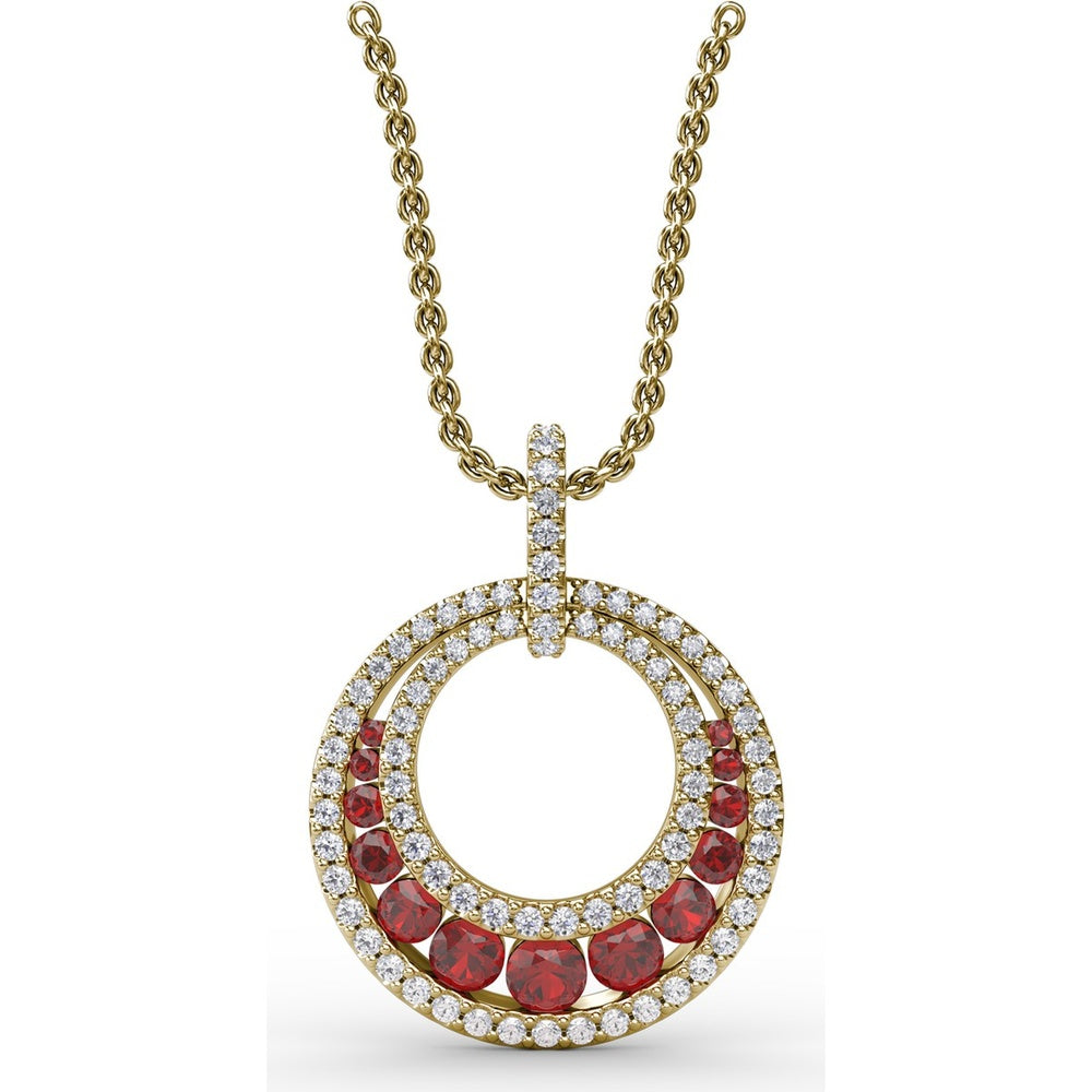 Full Circle Ruby and Diamond Pendant with Pavé Set Round Diamonds by Fana - 1.12 Carat Total Gemstone Weight