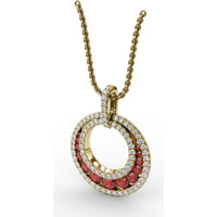 Full Circle Ruby and Diamond Pendant with Pavé Set Round Diamonds by Fana - 1.12 Carat Total Gemstone Weight