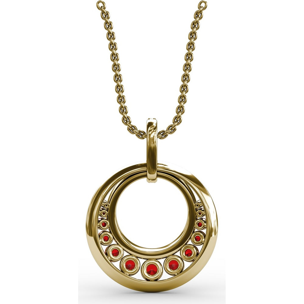 Full Circle Ruby and Diamond Pendant with Pavé Set Round Diamonds by Fana - 1.12 Carat Total Gemstone Weight