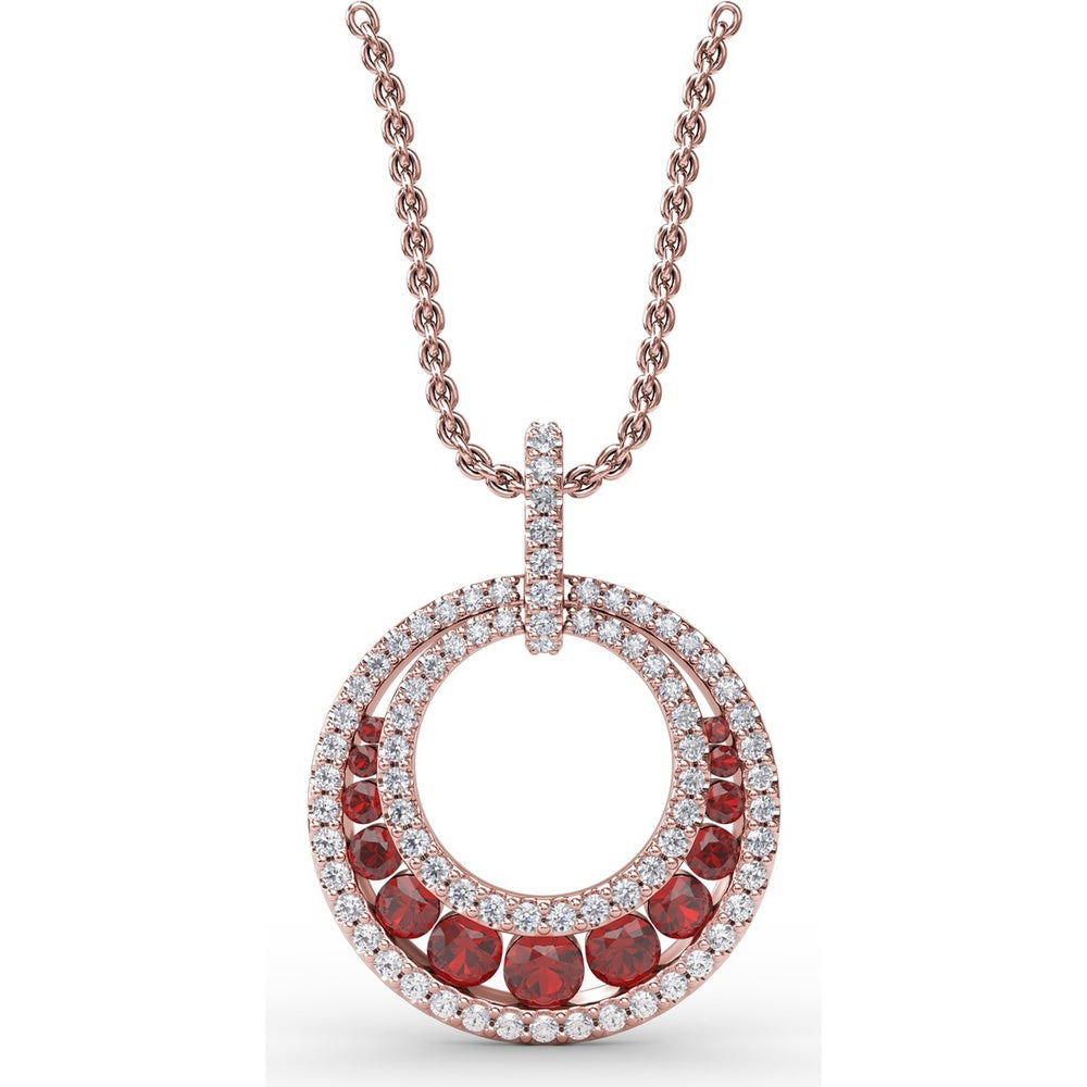 Full Circle Ruby and Diamond Pendant with Pavé Set Round Diamonds by Fana - 1.12 Carat Total Gemstone Weight
