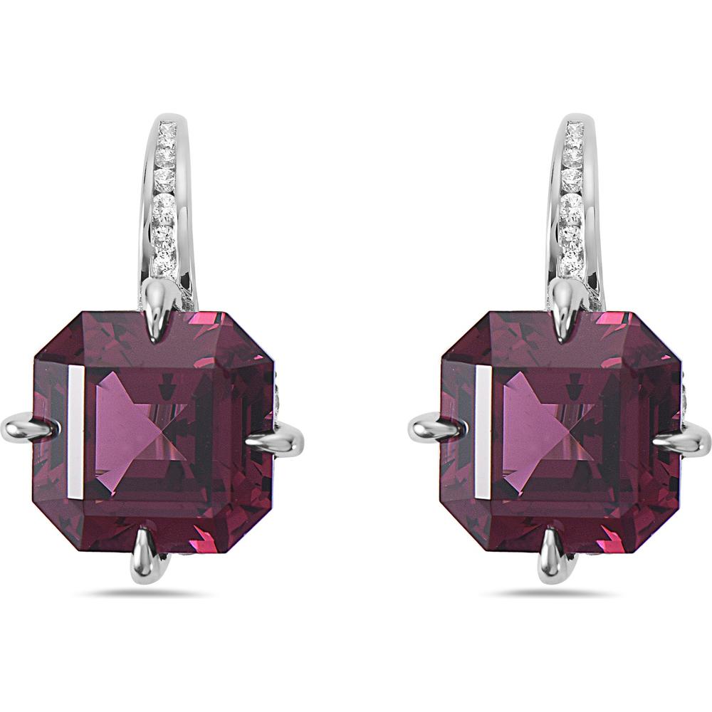 Garnet and Diamond Compass Set Drop Earrings in 18K White Gold by Charles Krypell