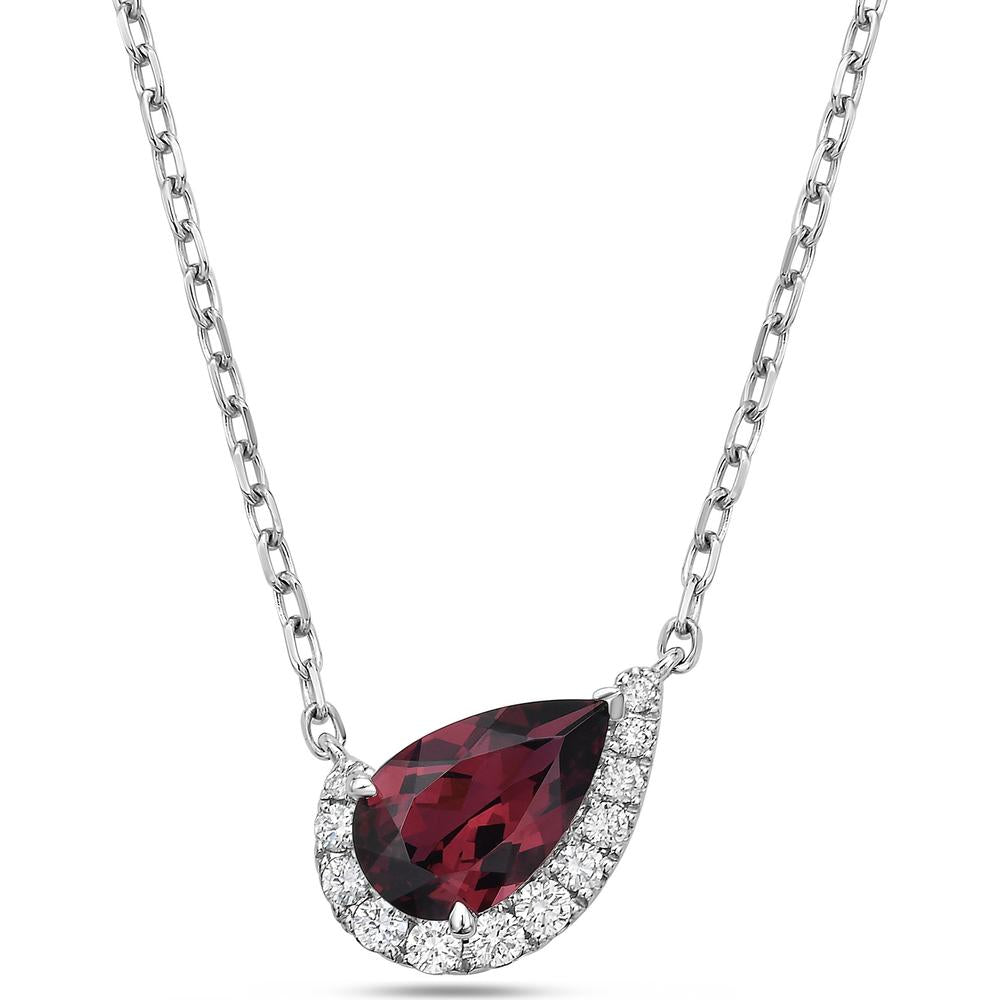 Garnet and Diamond Cradle Pendant Necklace in 18K White Gold by Charles Krypell