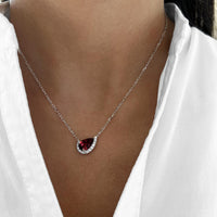 Garnet and Diamond Cradle Pendant Necklace in 18K White Gold by Charles Krypell
