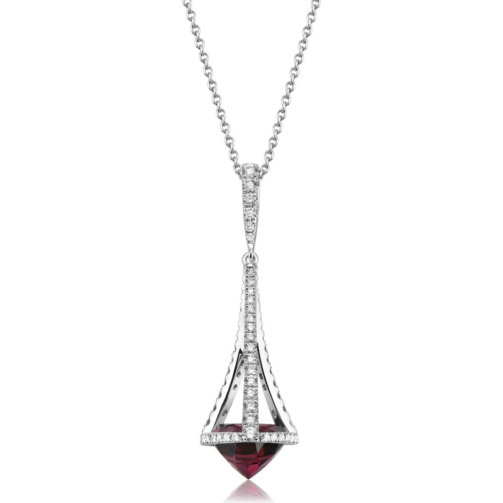 Garnet and Diamond Paris Pendant Necklace in 18K White Gold by Charles Krypell